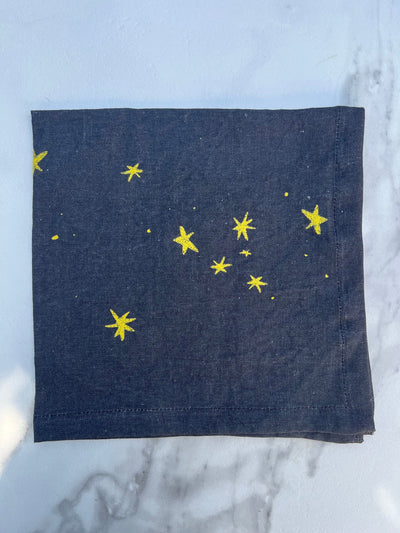 The simple and quiet joy of shining stars against the dark blue night sky.  Printed on pure linen, these napkins add a simple layer of radiance, and unequivocal joy to any table.  A perfect gift to yourself or your host/hostess.