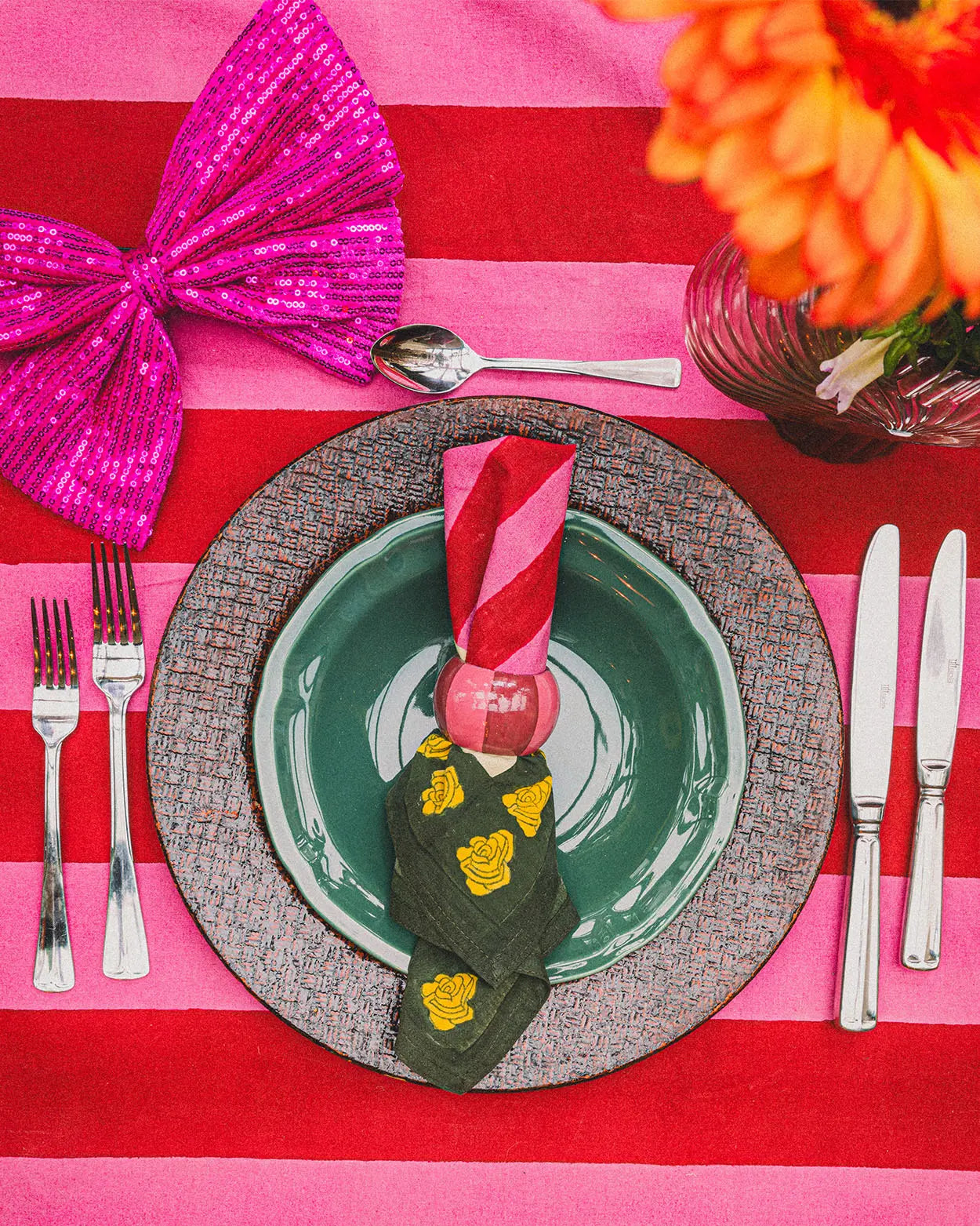 Stripes and Roses Napkin Set of 2