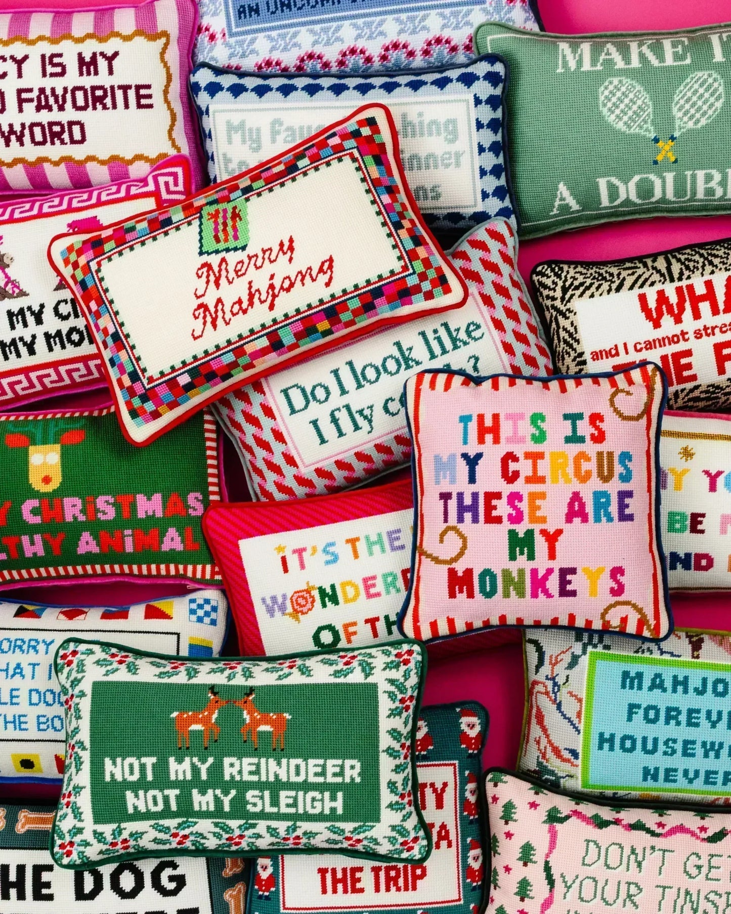 Merry Mahjong Needlepoint Pillow