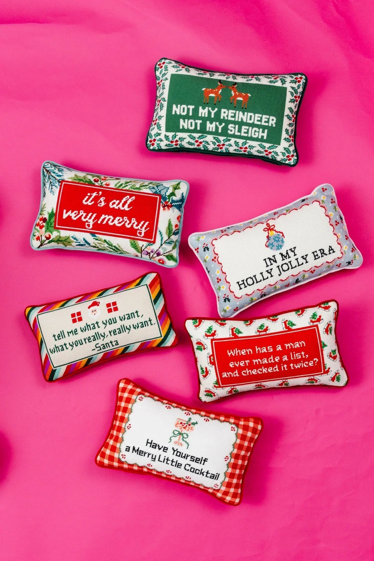 Holly Jolly Era Needlepoint Pillow