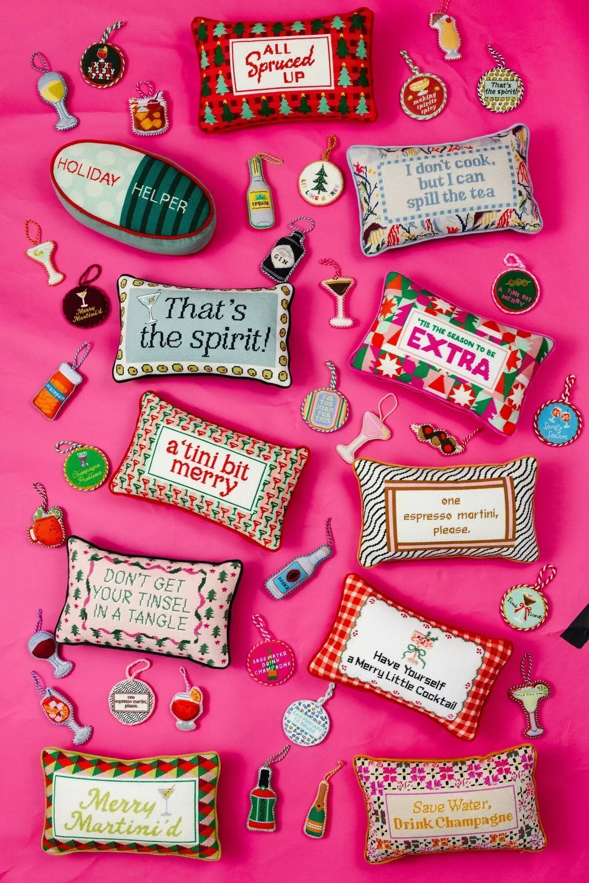 Merry Little Cocktail Needlepoint Pillow