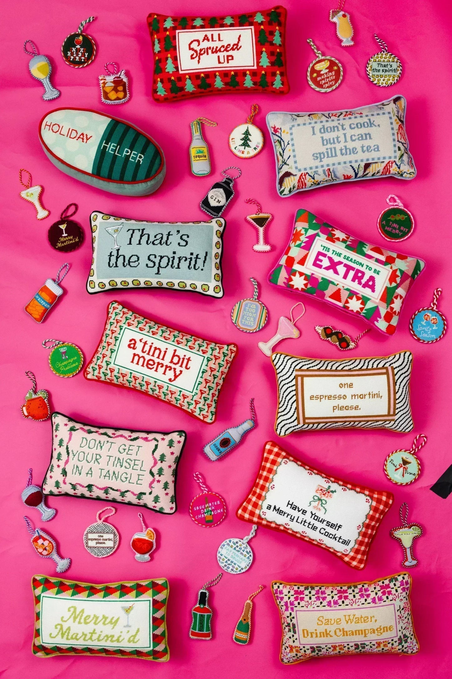Merry Little Cocktail Needlepoint Pillow