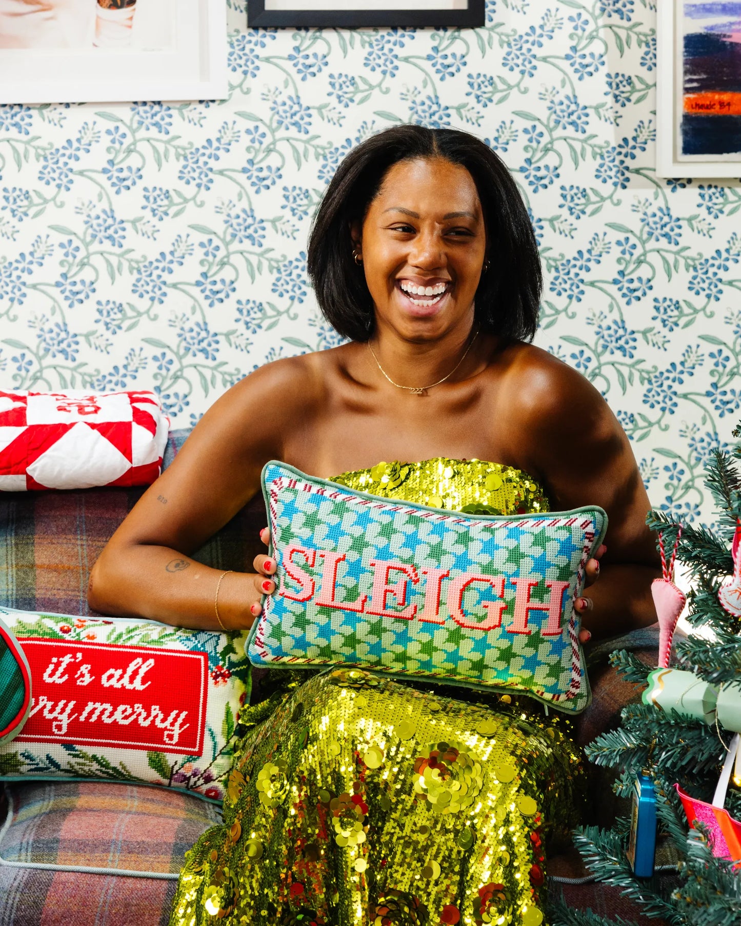Sleigh Needlepoint Pillow
