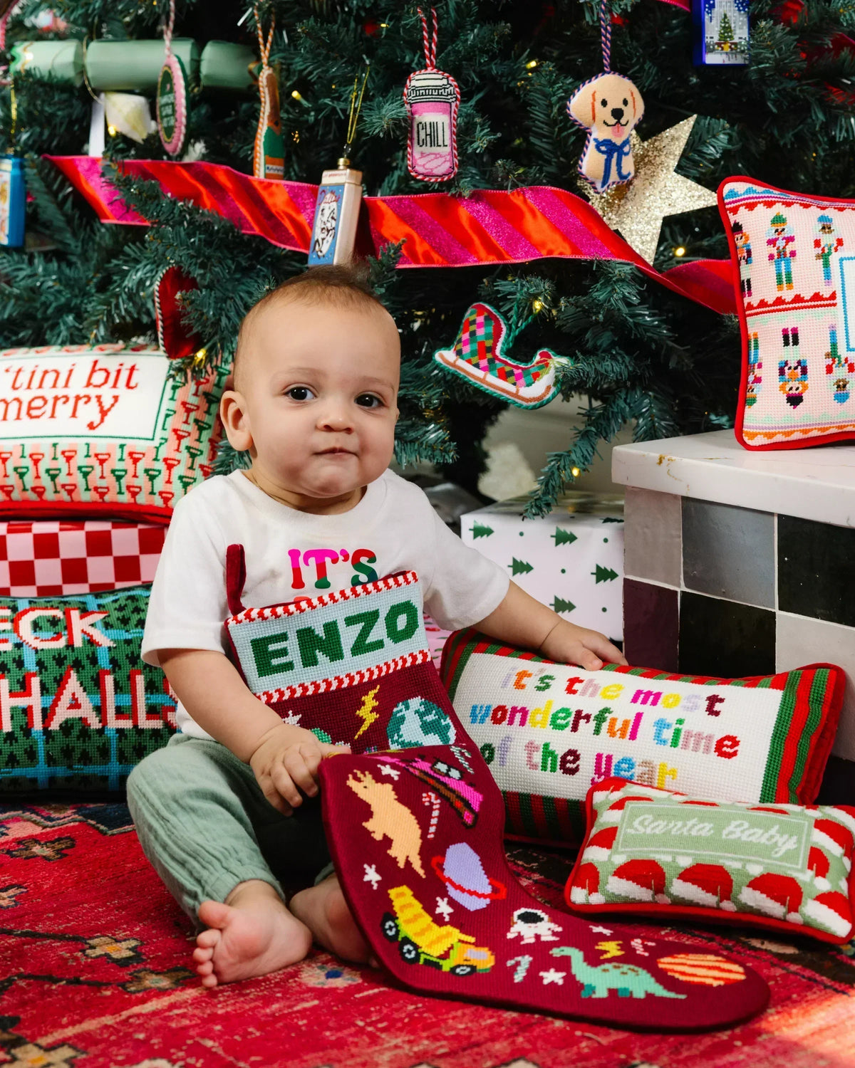 Santa Baby Mini Needlepoint Pillow
