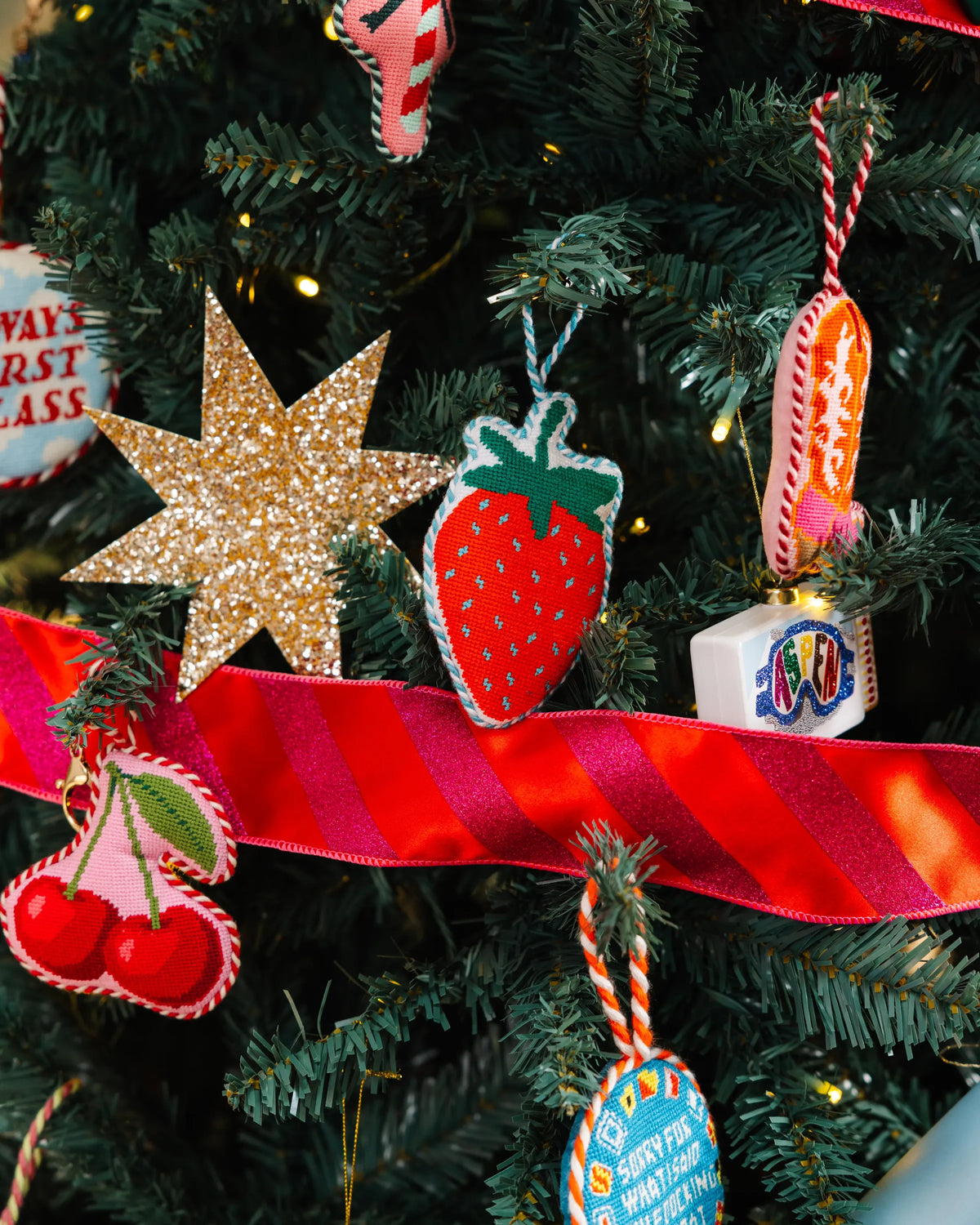 Needlepoint Icon Ornament - Cherries - Furbish Studio