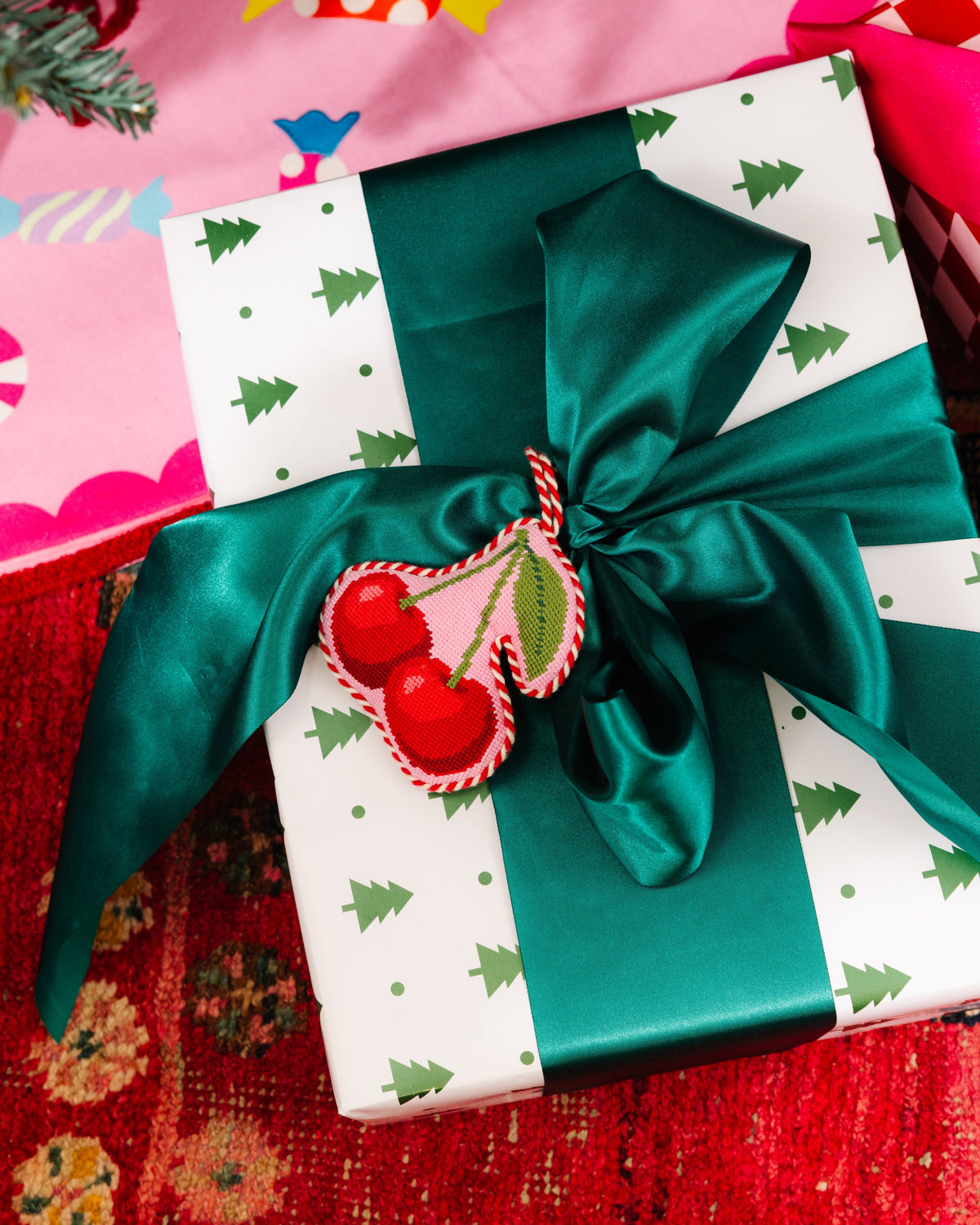 Needlepoint Icon Ornament - Cherries - Furbish Studio