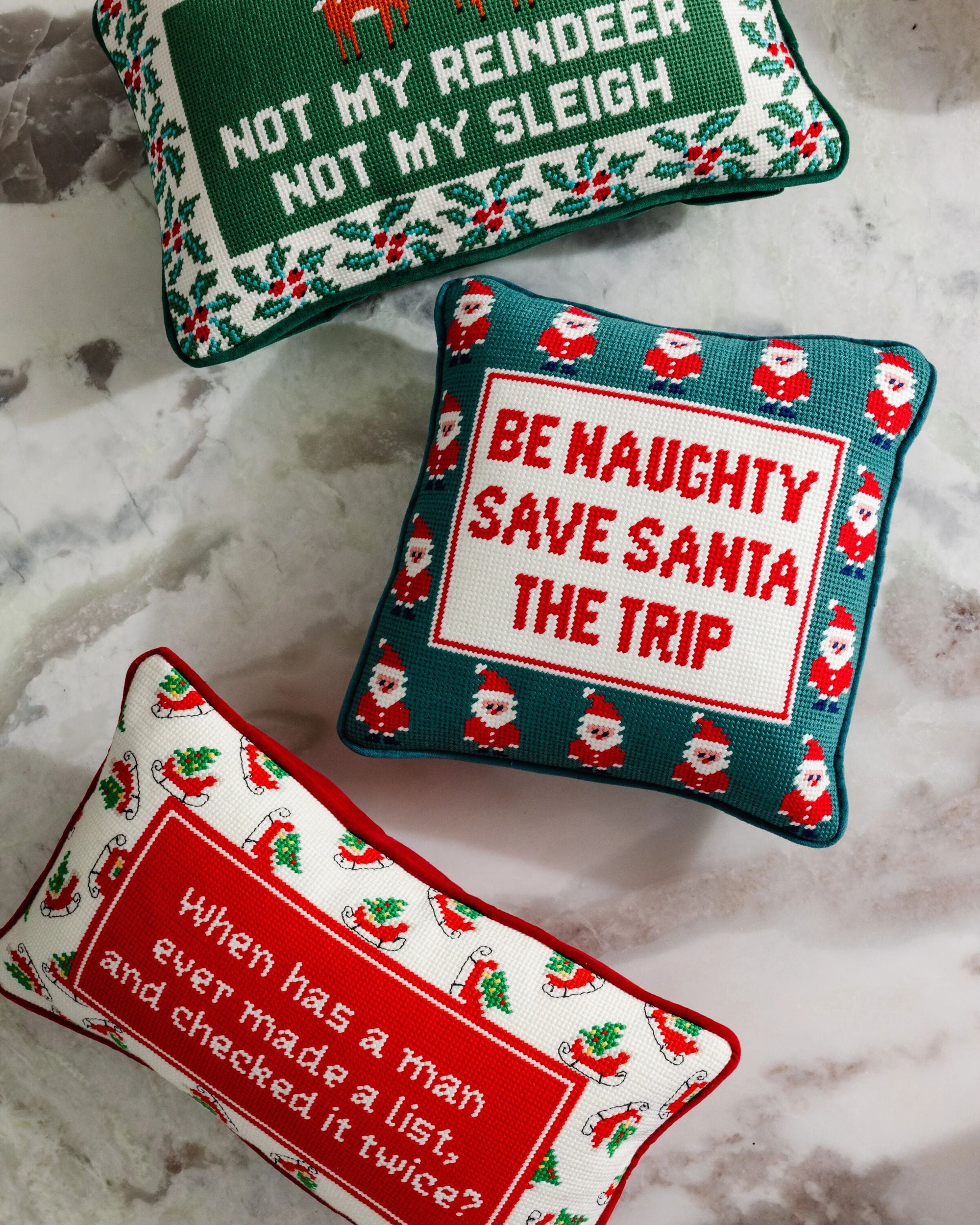 Be Naughty Needlepoint Pillow