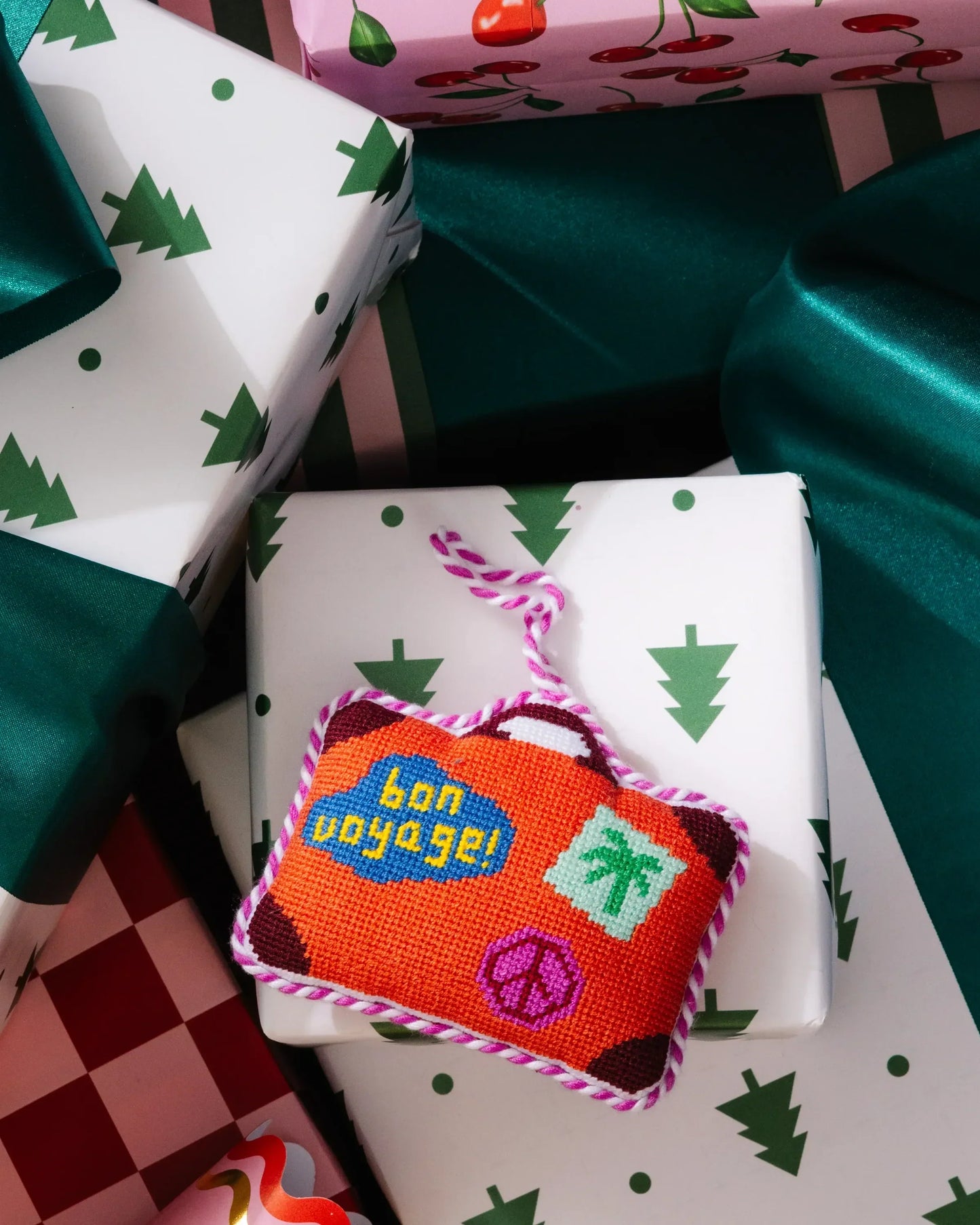 Needlepoint Icon Ornament - Suitcase - Furbish Studio