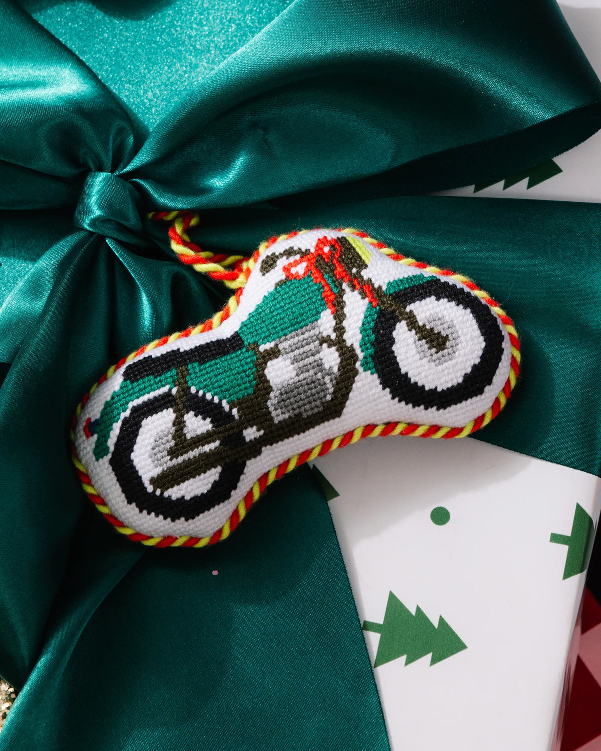 Needlepoint Icon Ornament - Motorcycle - Furbish Studio