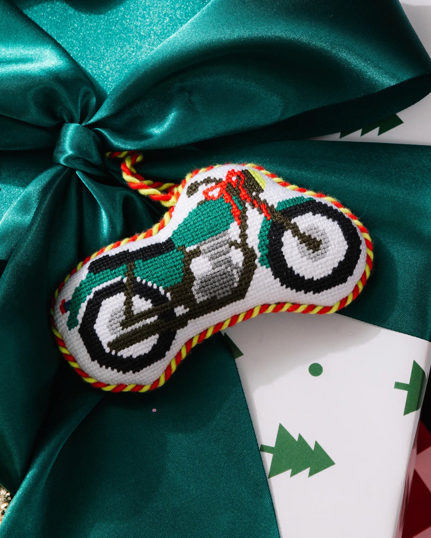 Needlepoint Icon Ornament - Motorcycle - Furbish Studio