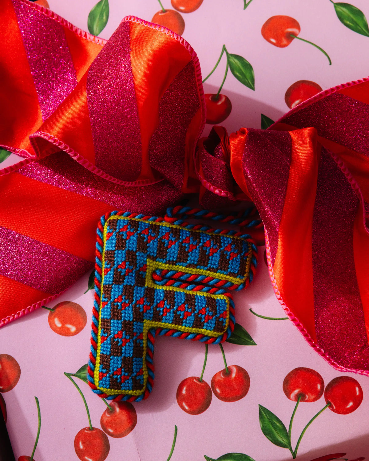 Needlepoint Monogram Ornament - F