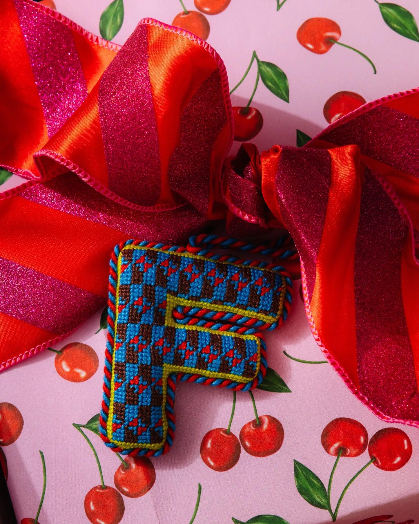 Needlepoint Monogram Ornament - F