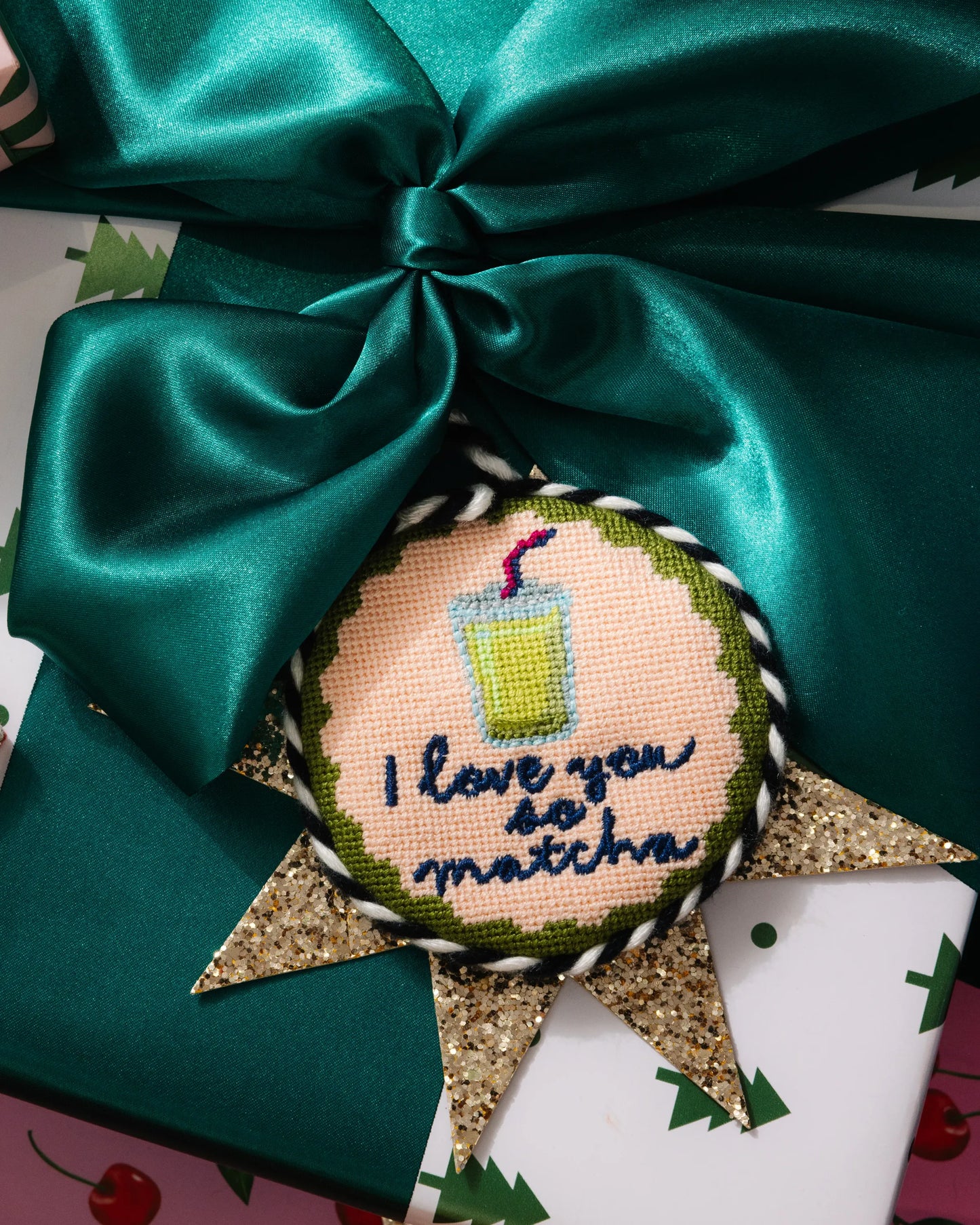 Needlepoint Ornament - Love You So Matcha