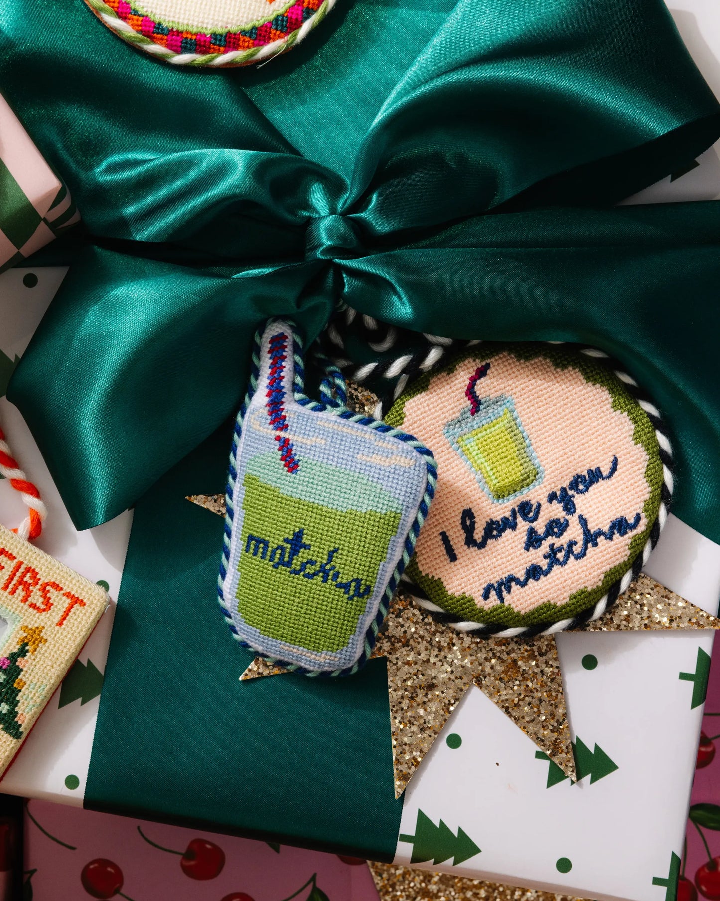 Needlepoint Ornament - Love You So Matcha