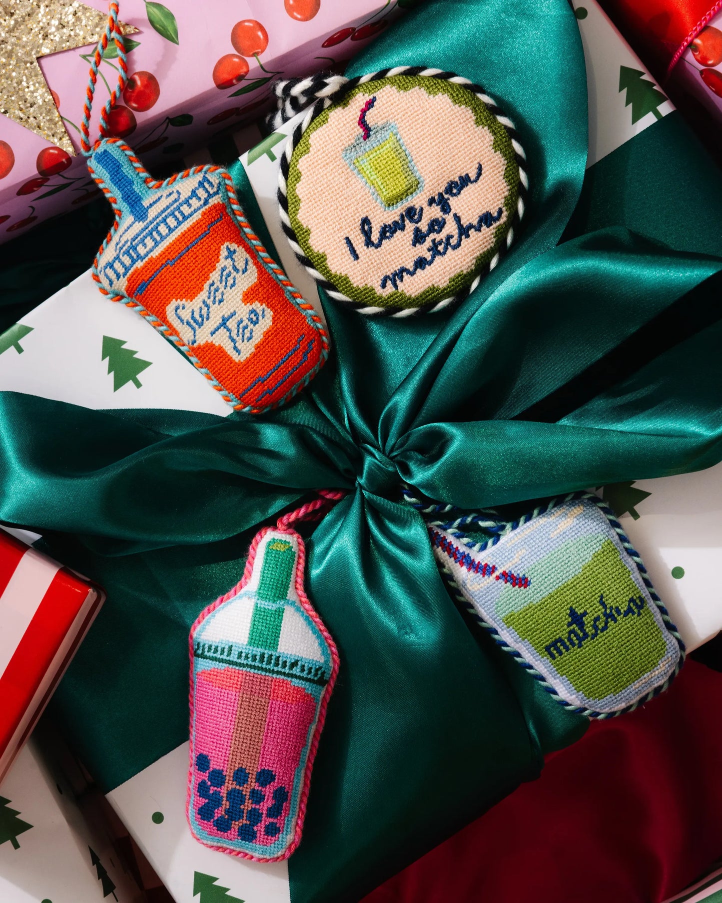 Needlepoint Ornament - Love You So Matcha