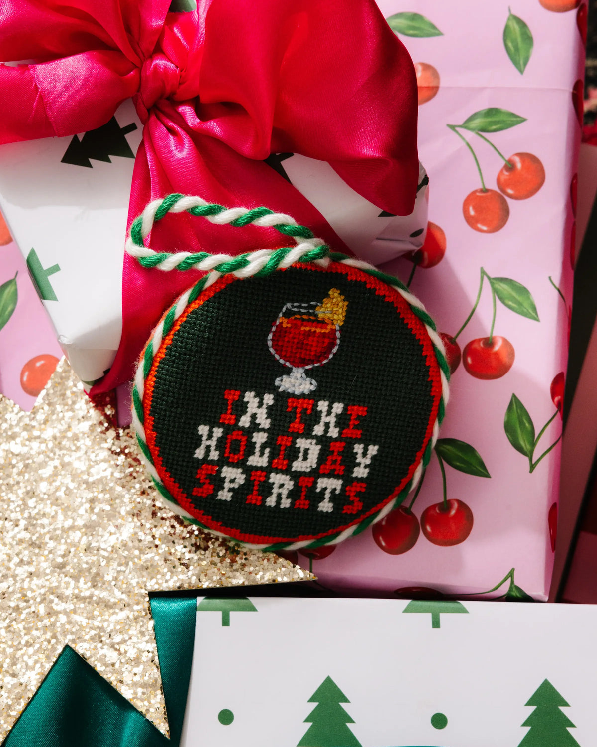 Needlepoint Ornament - Holiday Spirits