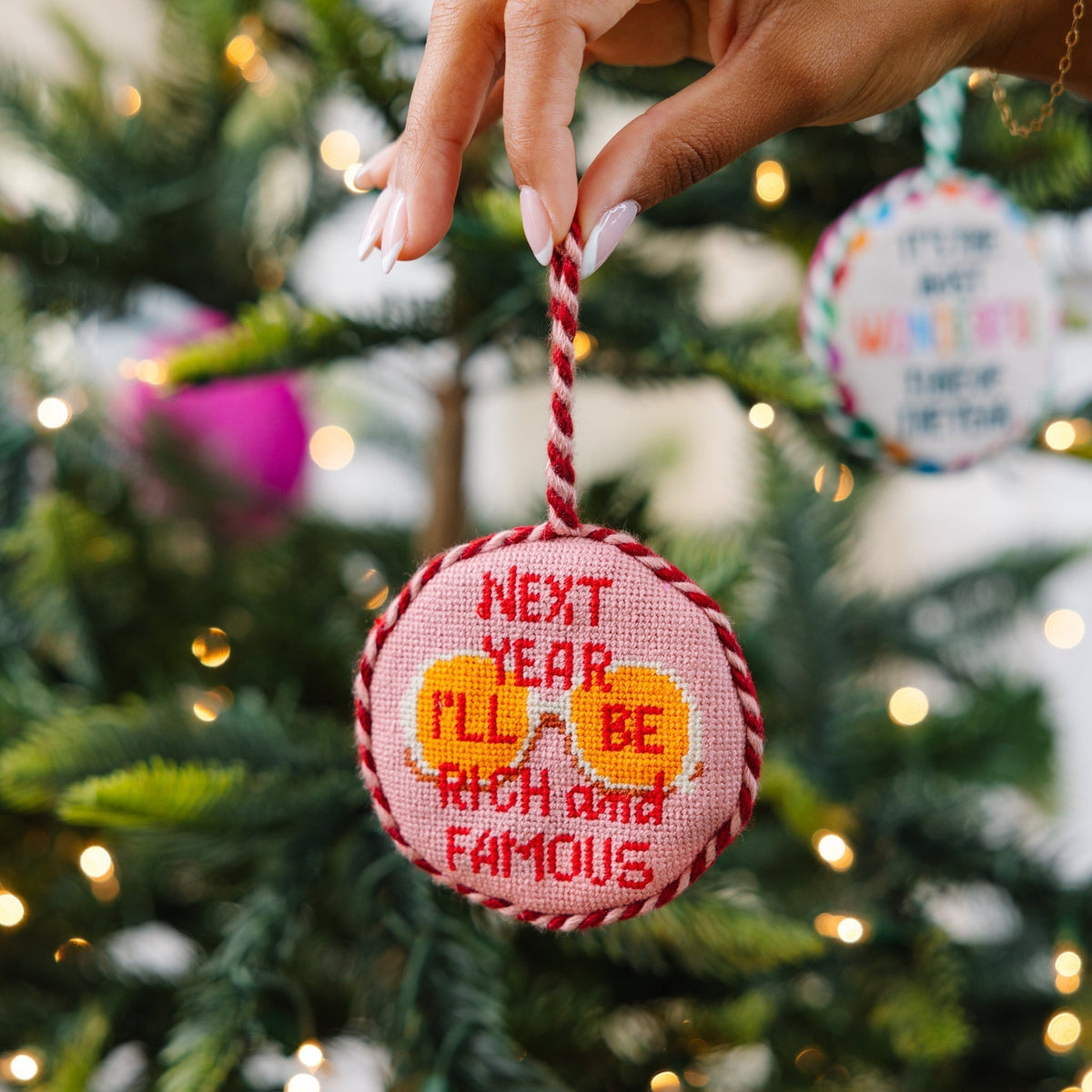 Needlepoint Ornament - Rich And Famous - Furbish Studio