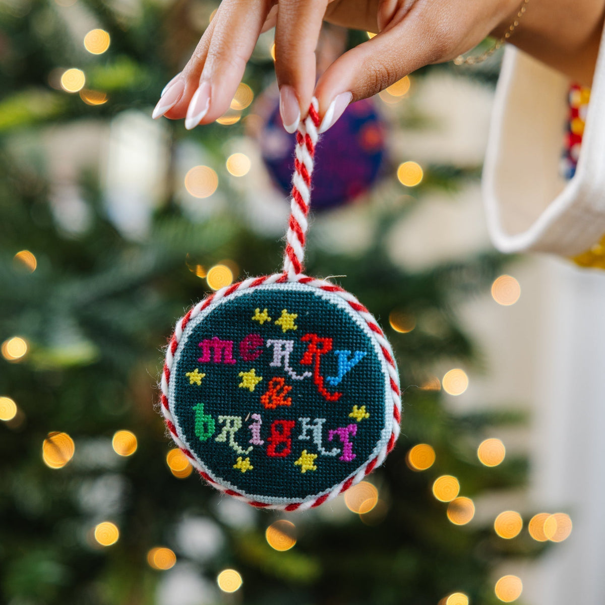Needlepoint Ornament - Merry & Bright - Furbish Studio