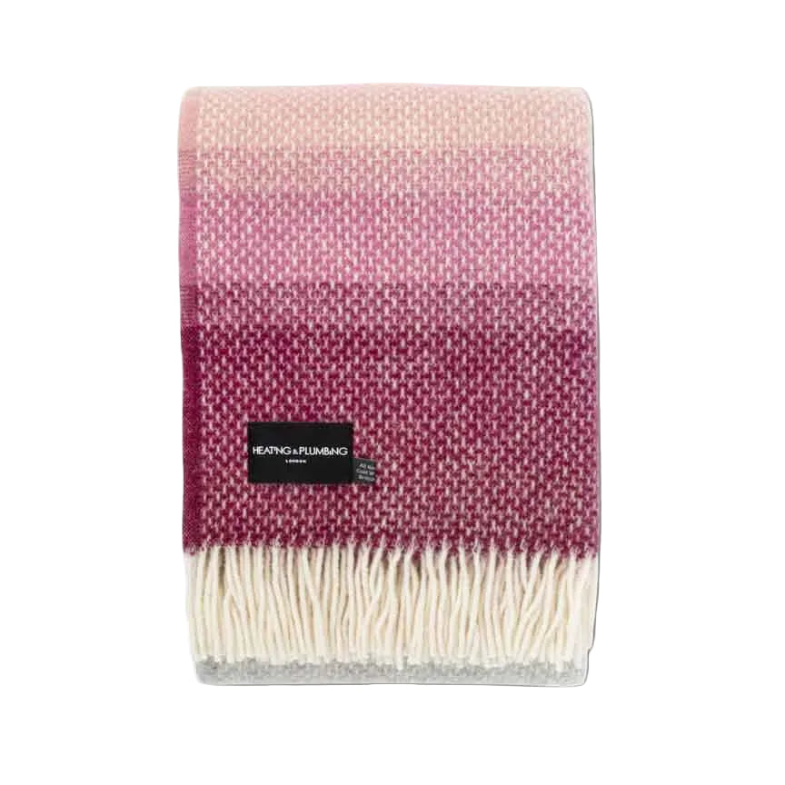 Evening Tales - Pure New Wool Blanket - Super Fluffy - Grey , Wine & Pink