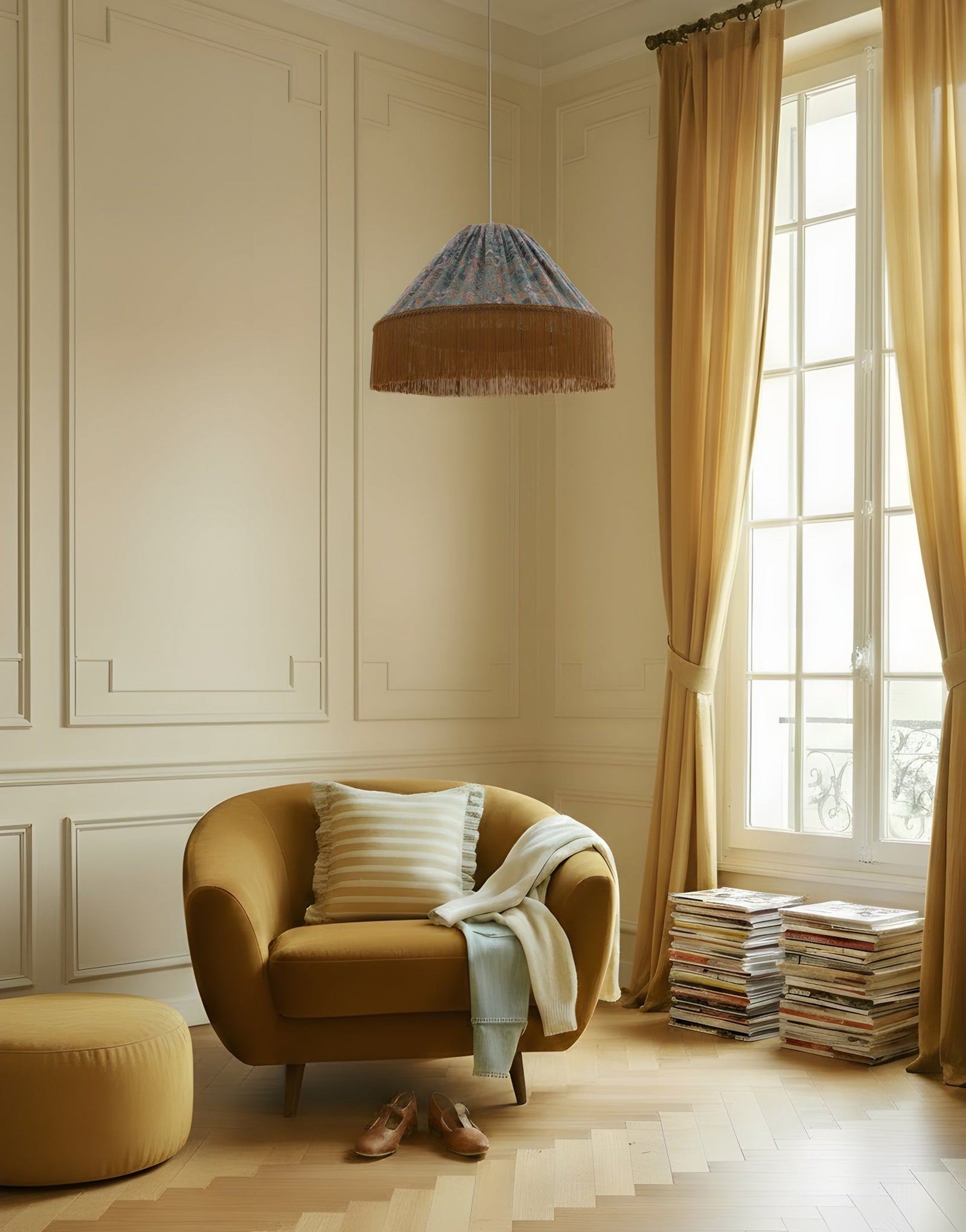 Conical Pendant Light Bella Printed “Indian Bloom”