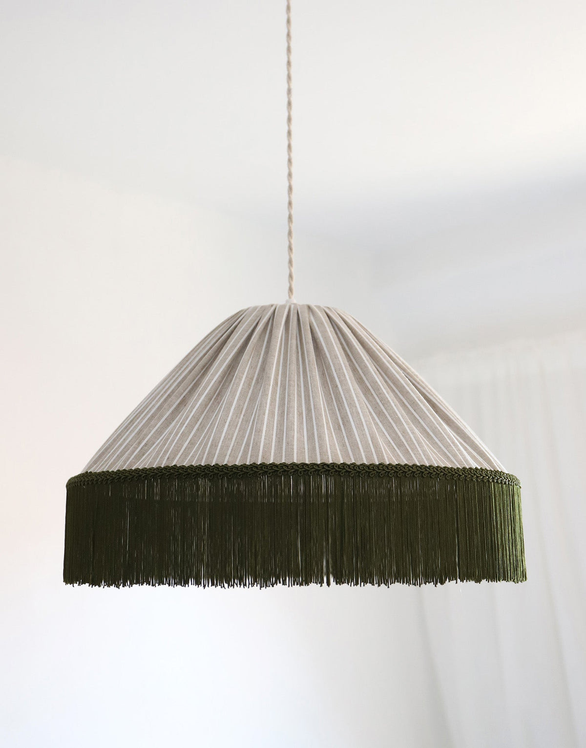 Bella Pendant Light - Olive Stripes, Bohemian Fringe