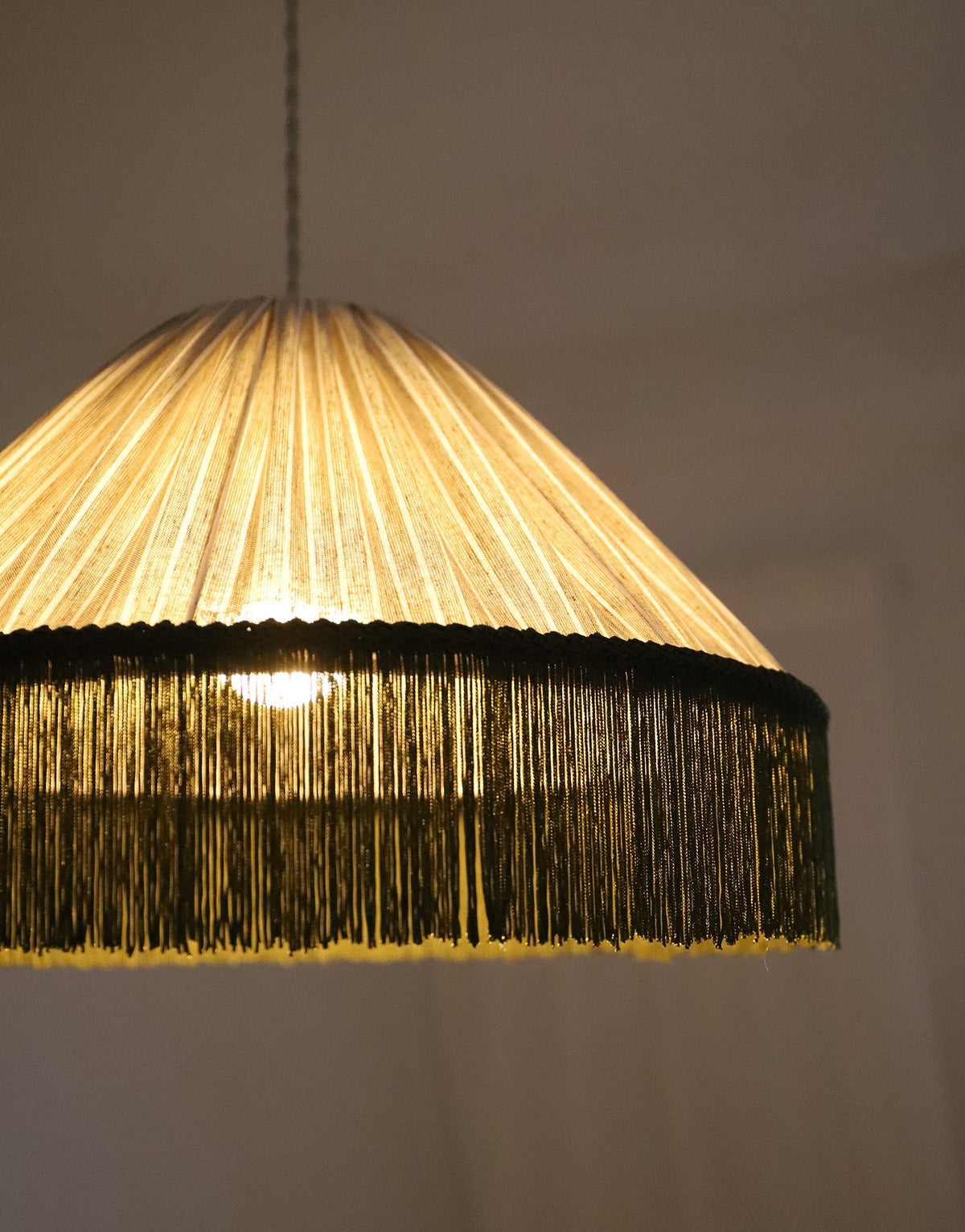 Bella Pendant Light - Olive Stripes, Bohemian Fringe