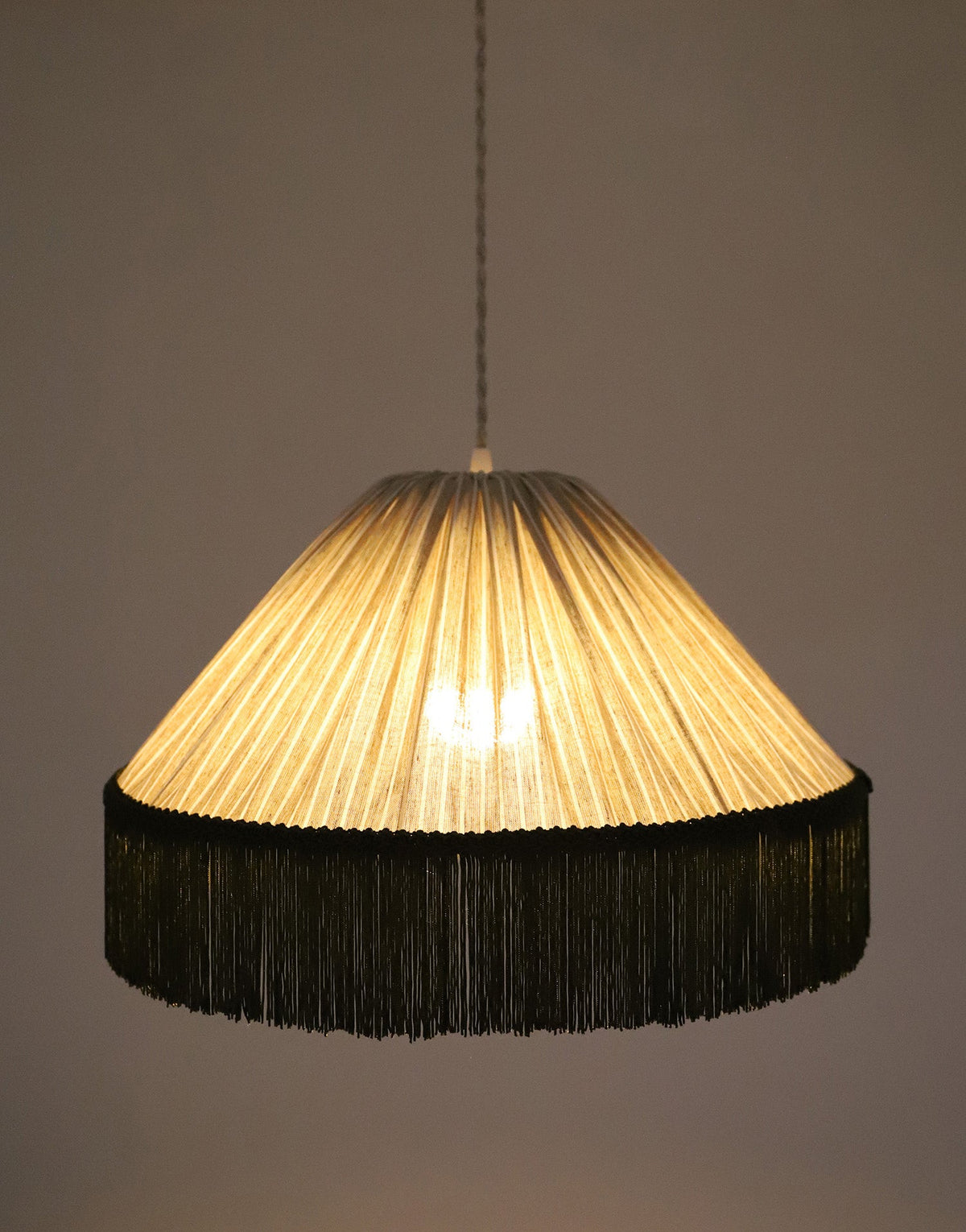 Bella Pendant Light - Olive Stripes, Bohemian Fringe