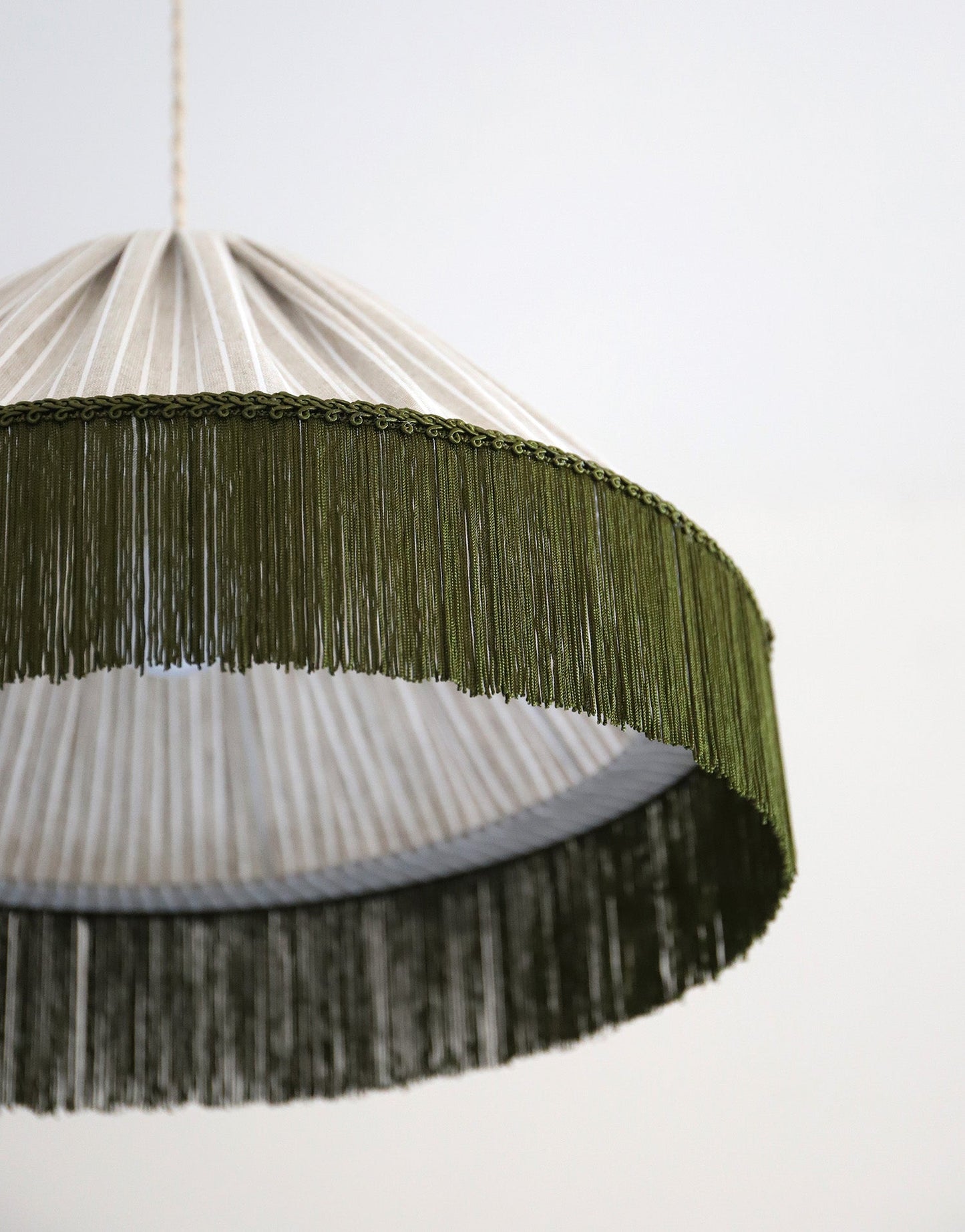 Bella Pendant Light - Olive Stripes, Bohemian Fringe