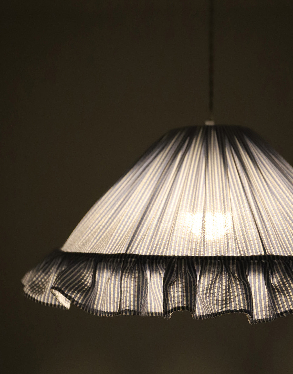 Emilia "Marina" Conical Pendant Light with Fine Stripes and Ruffles