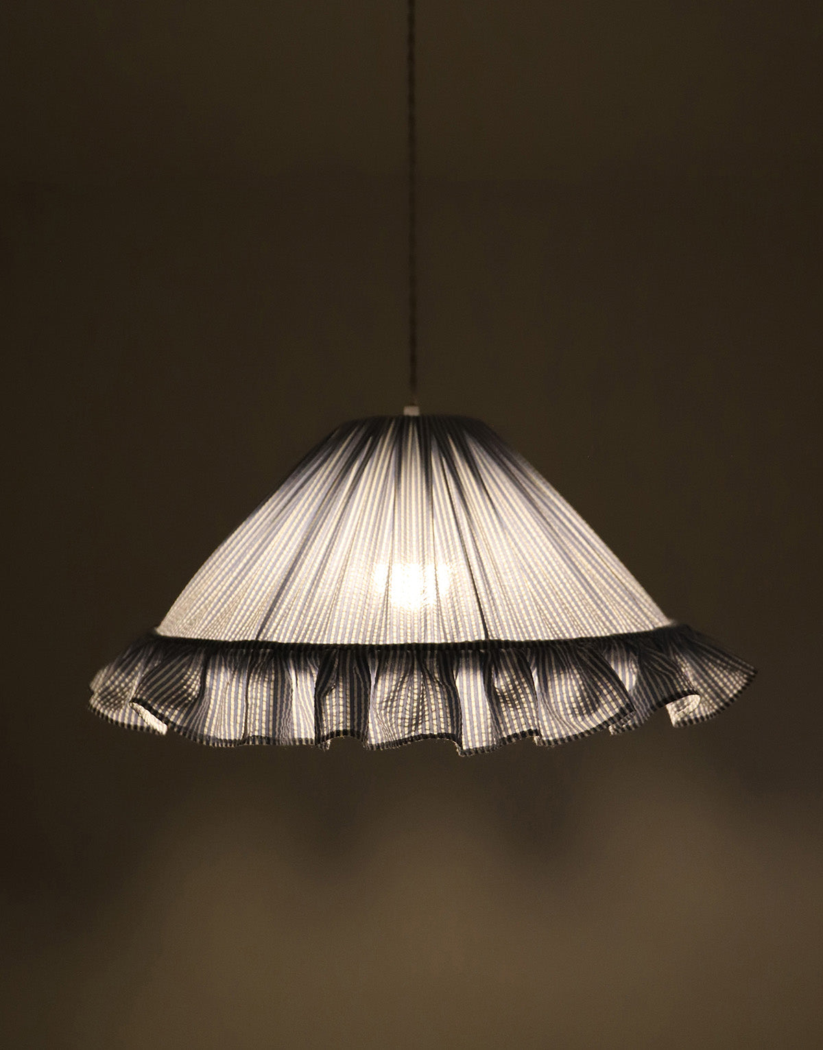 Emilia "Marina" Conical Pendant Light with Fine Stripes and Ruffles