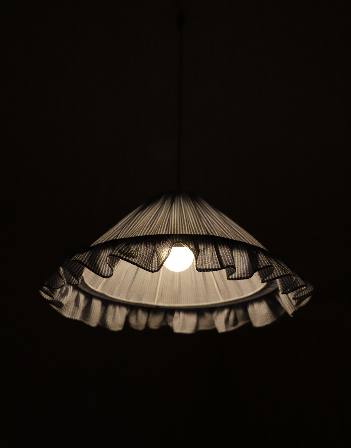 Emilia "Marina" Conical Pendant Light with Fine Stripes and Ruffles