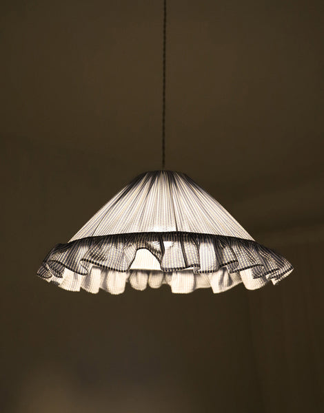 Emilia "Marina" Conical Pendant Light with Fine Stripes and Ruffles