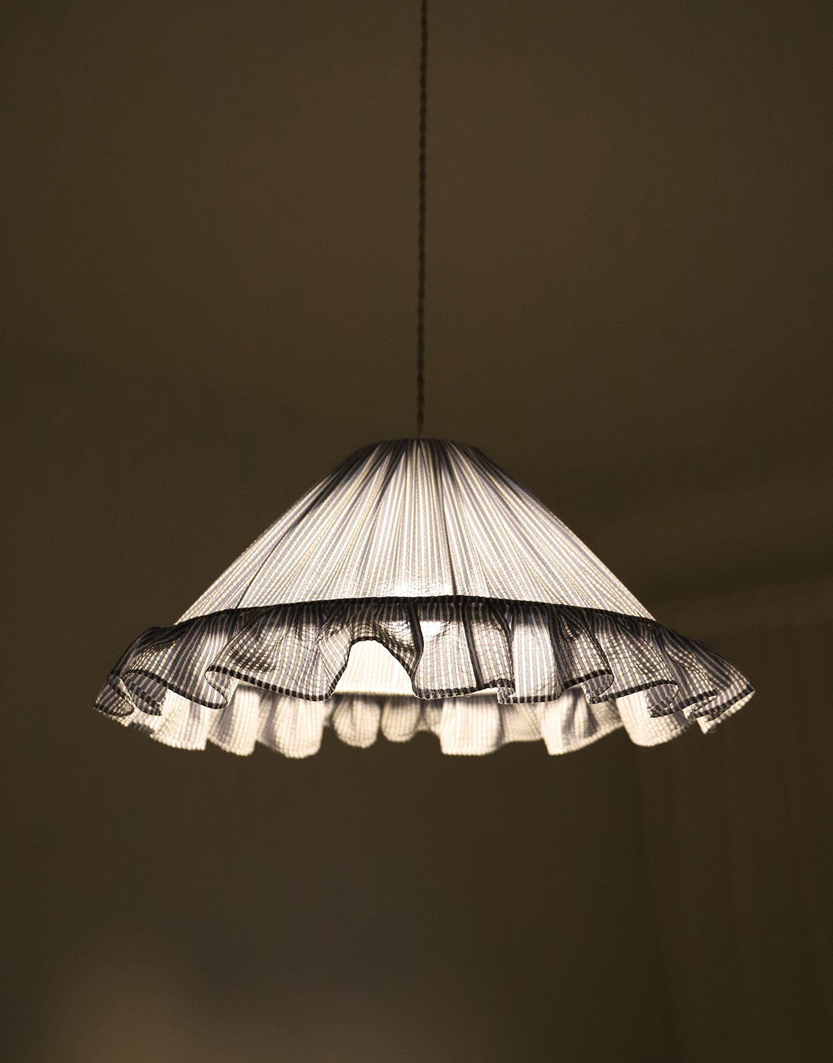 Emilia "Marina" Conical Pendant Light with Fine Stripes and Ruffles