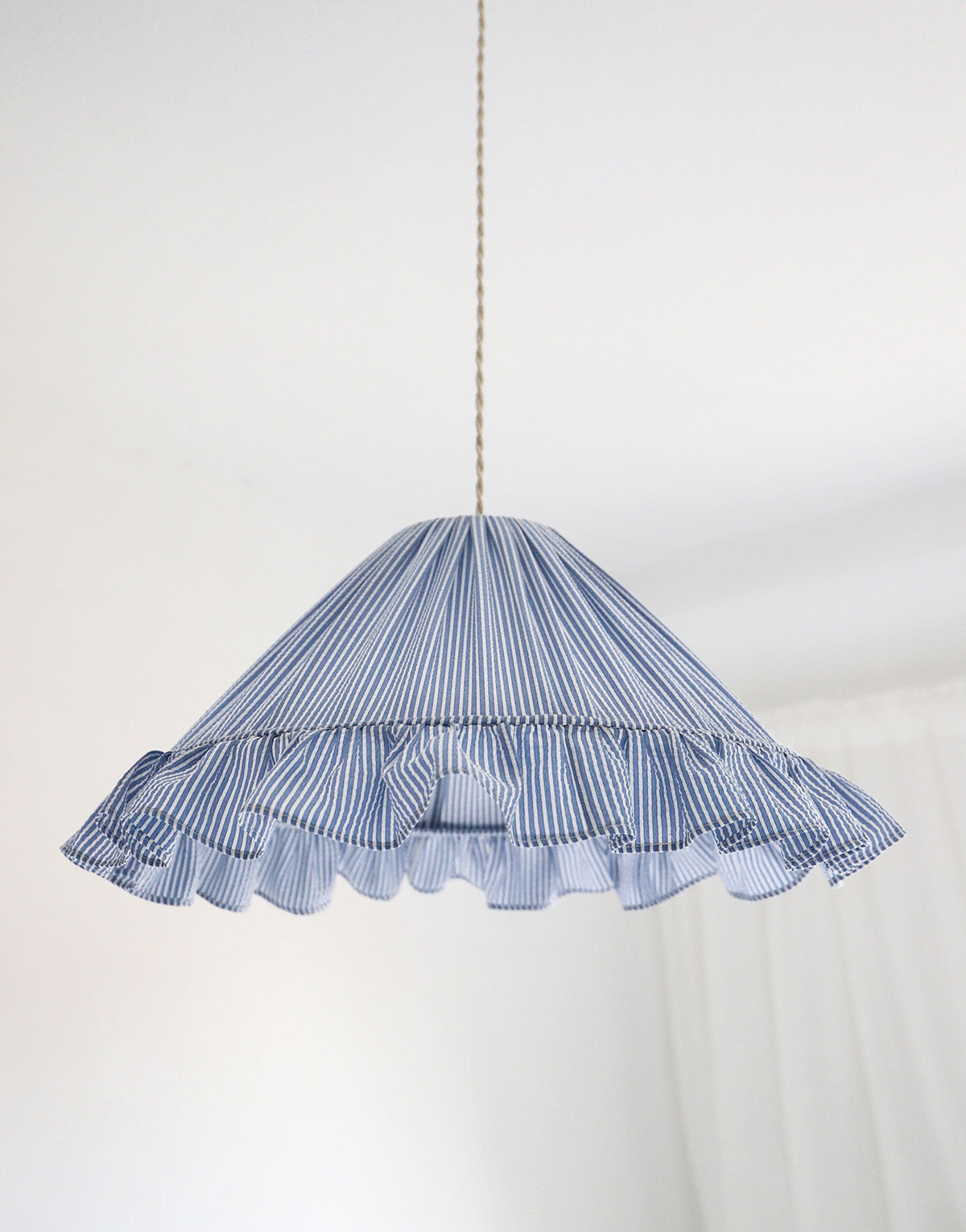 Emilia "Marina" Conical Pendant Light with Fine Stripes and Ruffles