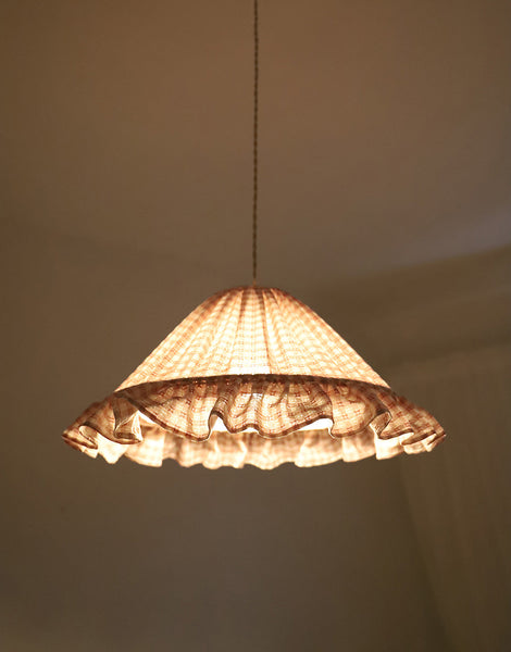 Conical Pendant Light With Ruffle Emilia “Petits Carreaux Rose”