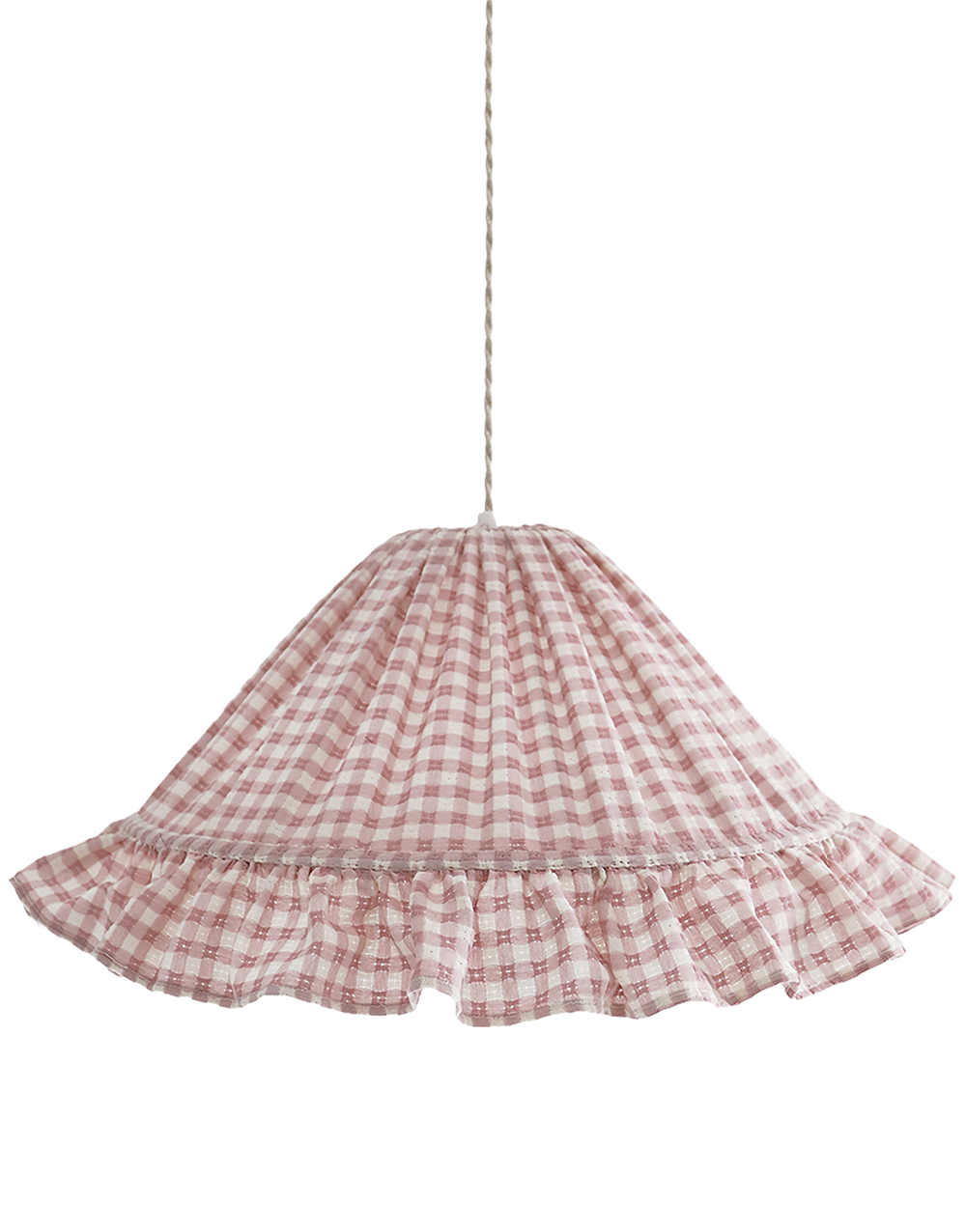 Conical Pendant Light With Ruffle Emilia “Petits Carreaux Rose”