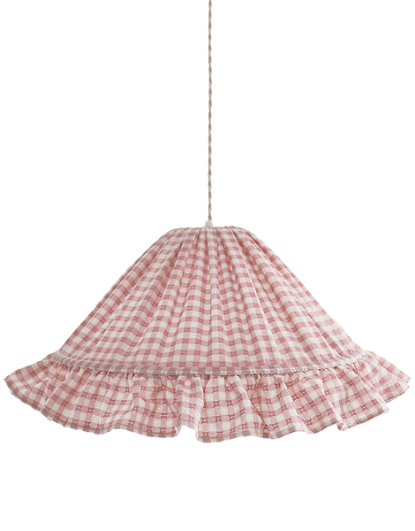 Conical Pendant Light With Ruffle Emilia “Petits Carreaux Rose”