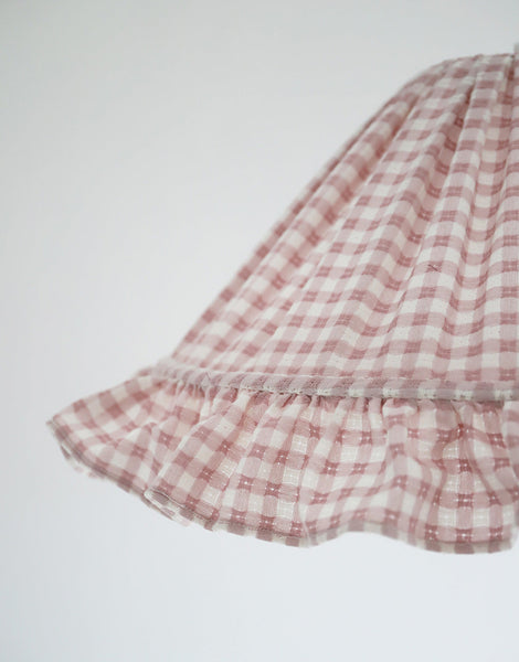 Conical Pendant Light With Ruffle Emilia “Petits Carreaux Rose”