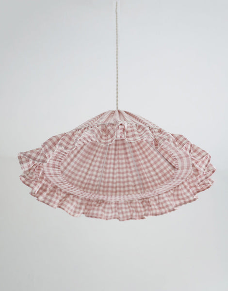 Conical Pendant Light With Ruffle Emilia “Petits Carreaux Rose”