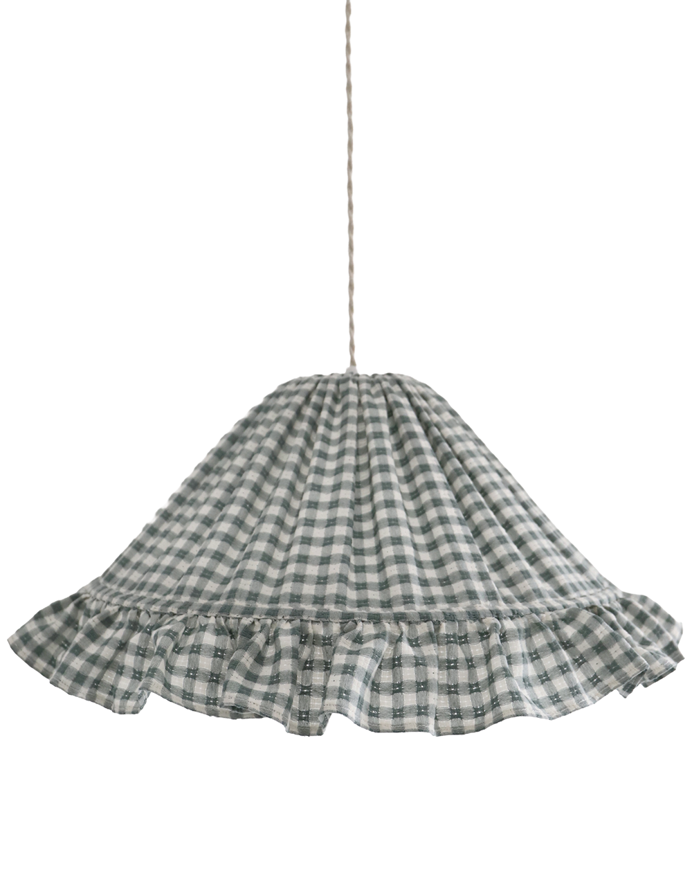 Conical Pendant Light With Ruffle Emilia “Petits Carreaux Vert”