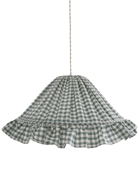 Conical Pendant Light With Ruffle Emilia “Petits Carreaux Vert”