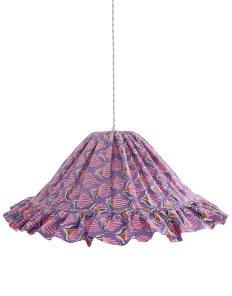 Conical Pendant Light with Emilia Ruffle “Purple Shell Flowers”