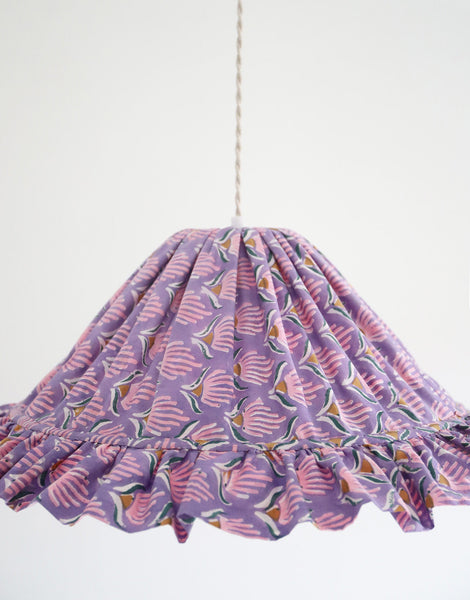 Conical Pendant Light with Emilia Ruffle “Purple Shell Flowers”