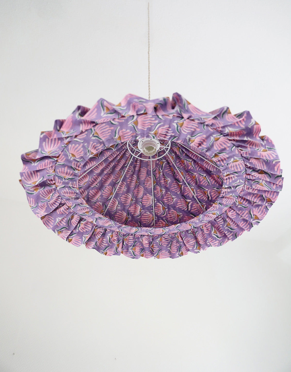 Conical Pendant Light with Emilia Ruffle “Purple Shell Flowers”