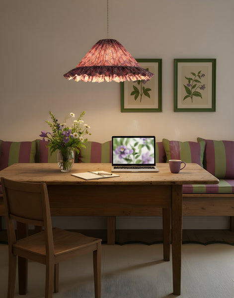 Conical Pendant Light with Emilia Ruffle “Purple Shell Flowers”