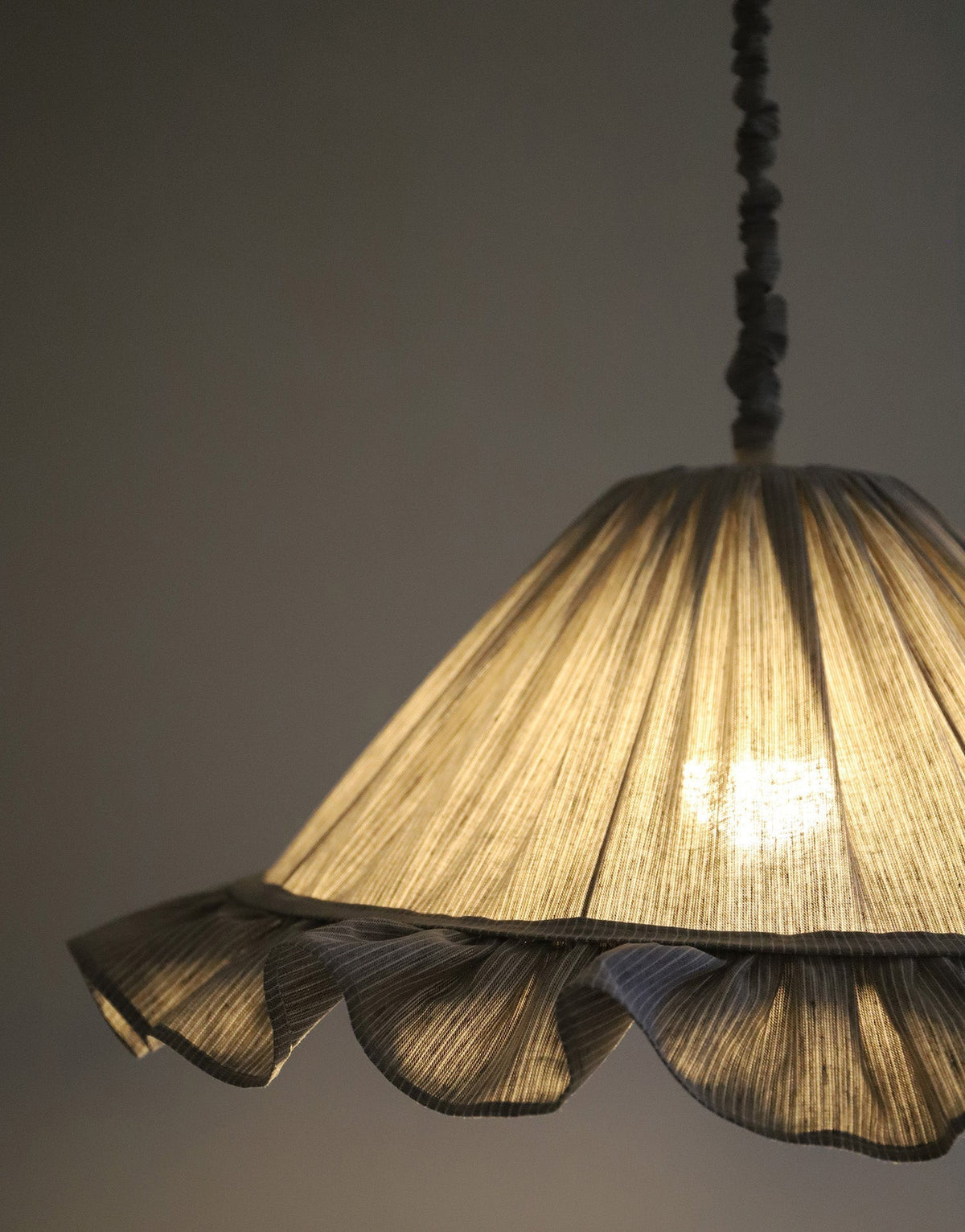 Emilia Pendant Light, Pleated Ruffle Lampshade, Grey Stripes