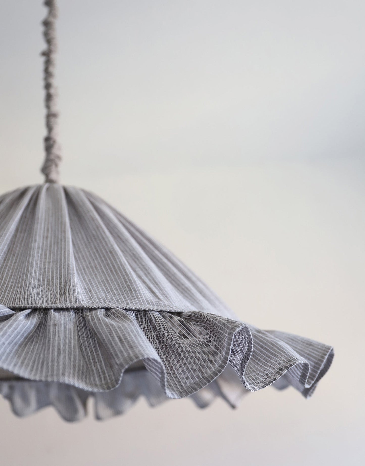 Emilia Pendant Light, Pleated Ruffle Lampshade, Grey Stripes