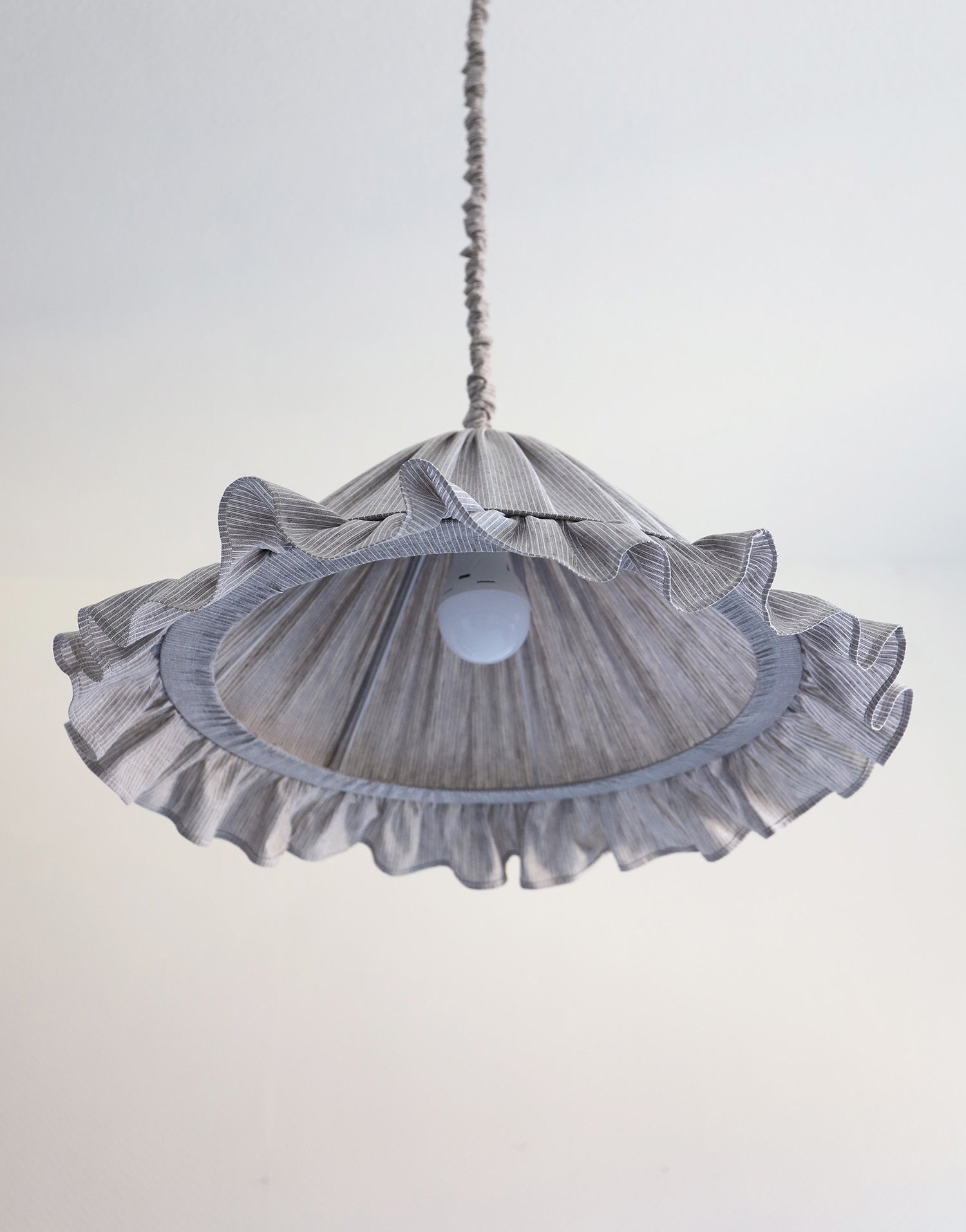 Emilia Pendant Light, Pleated Ruffle Lampshade, Grey Stripes