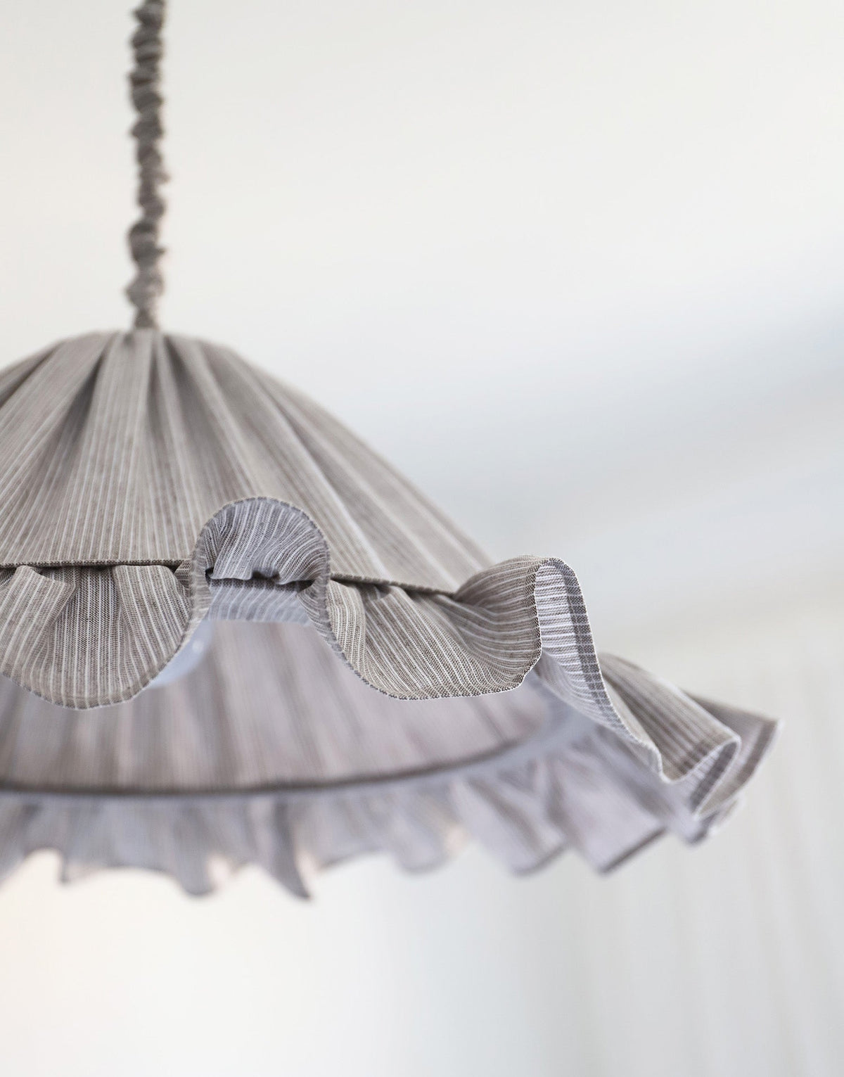 Emilia Pendant Light, Pleated Ruffle Lampshade, Grey Stripes