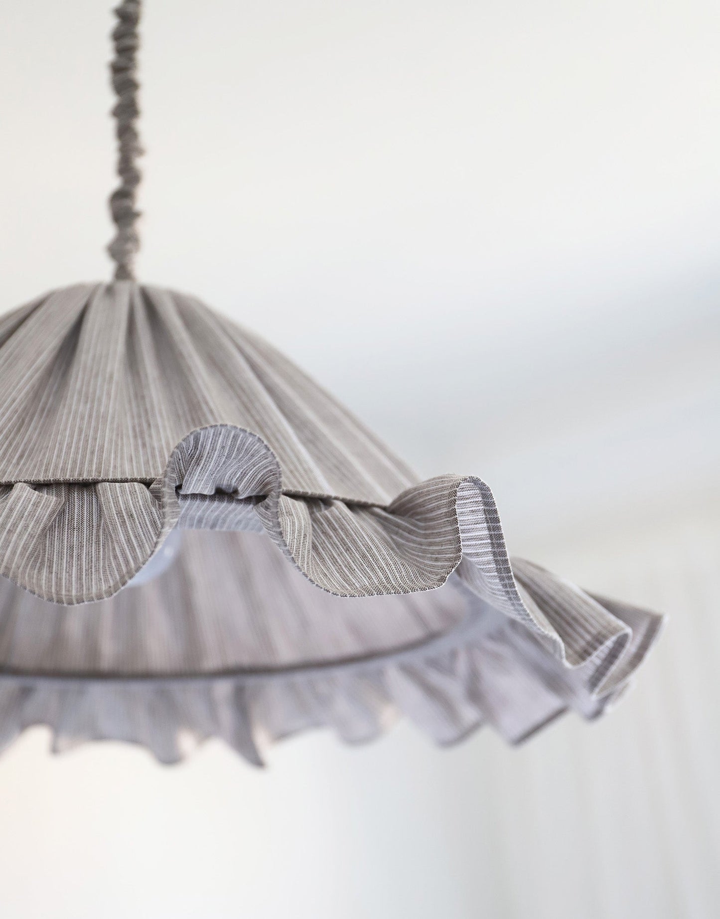 Emilia Pendant Light, Pleated Ruffle Lampshade, Grey Stripes